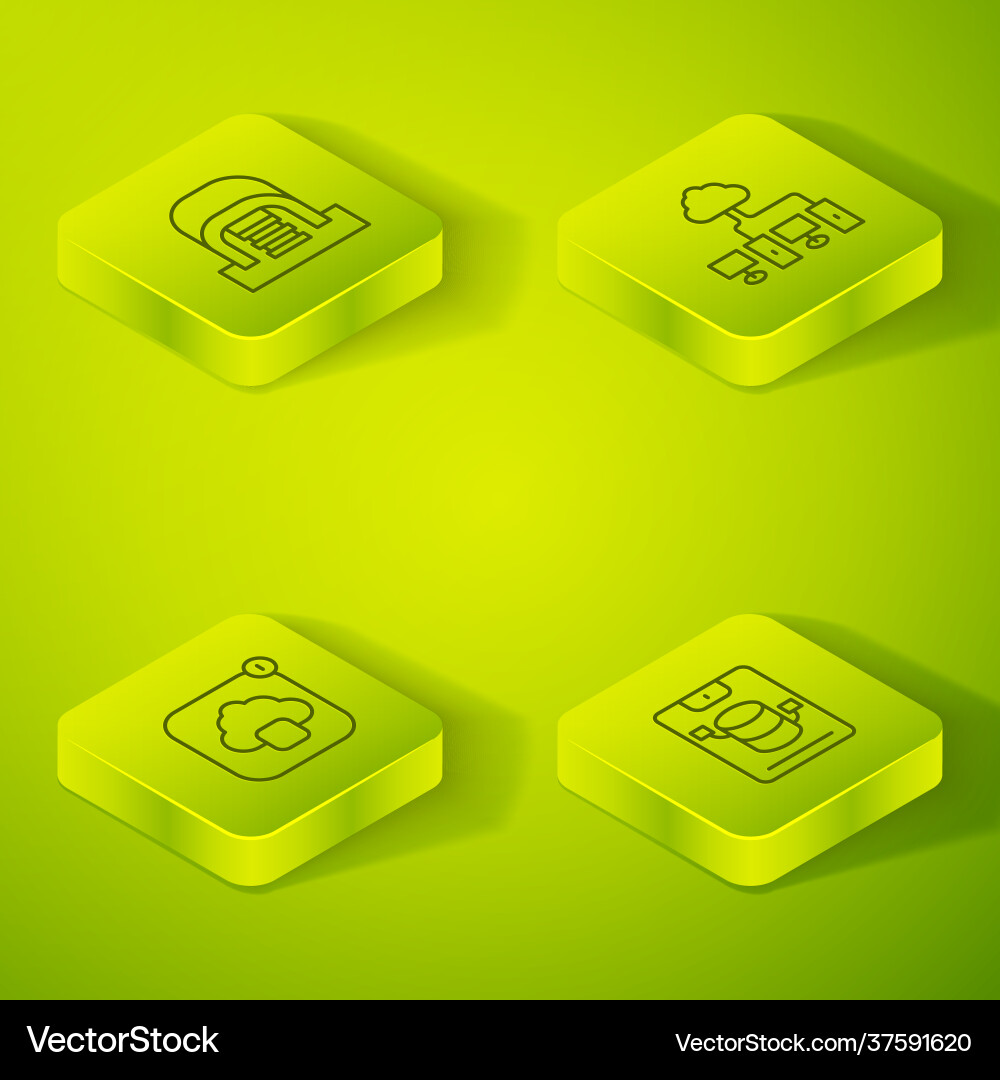 Set isometric line computer network cloud Set isometric line computer network cloud vector image