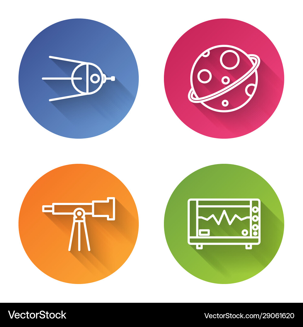 Set line satellite planet telescope and computer Set line satellite planet telescope and computer vector image