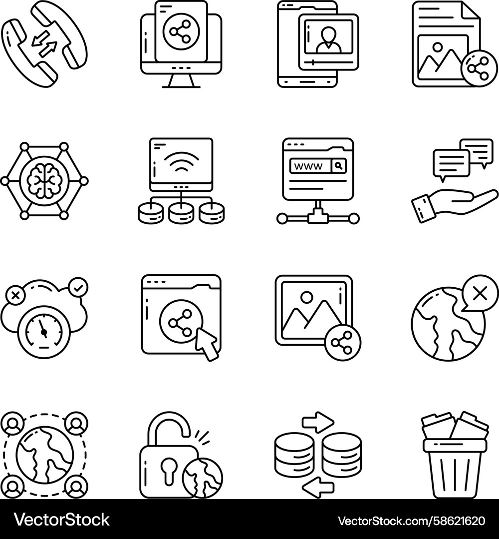 Set of db and network linear icons Vector Image