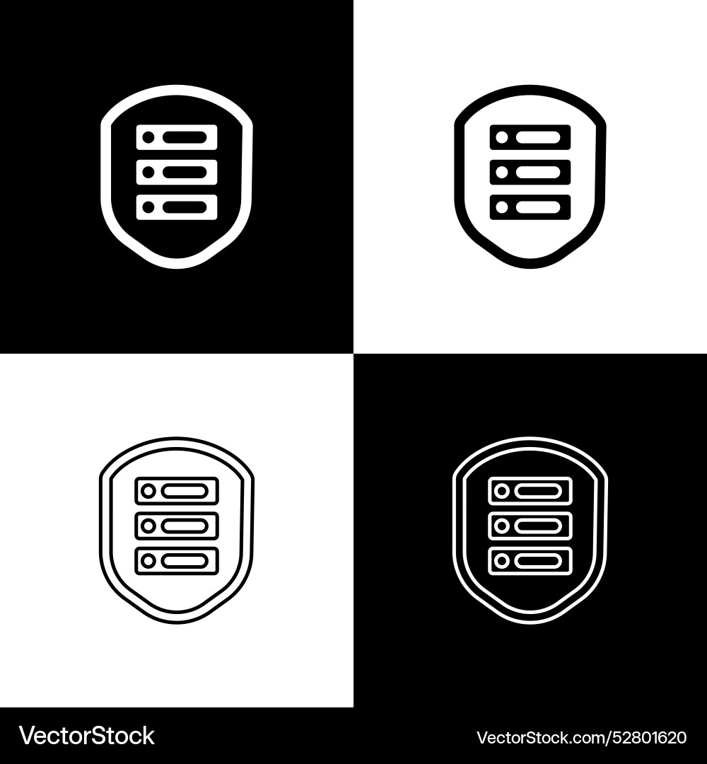 Set server with shield icon isolated on black Set server with shield icon isolated on black vector image