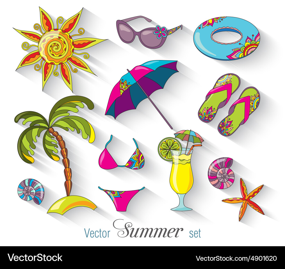 Summer Beach Icons - Holiday Set Vector Image