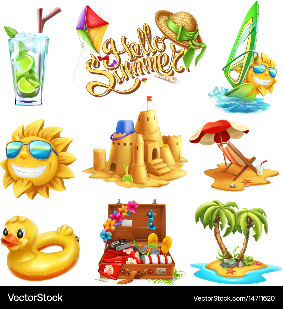 Summer set 3d icon Royalty Free Vector Image - VectorStock