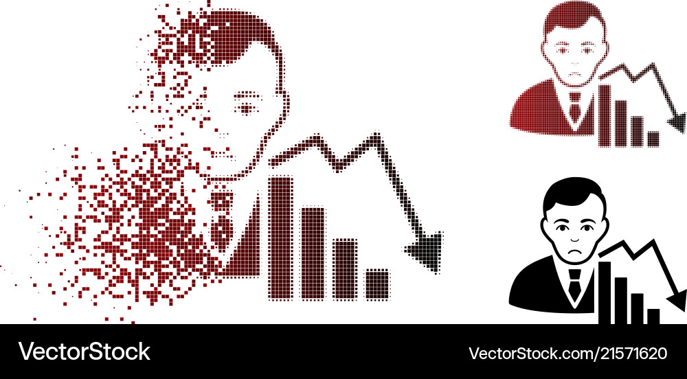 Unhappy fragmented pixelated halftone stock trader Unhappy fragmented pixelated halftone stock trader vector image