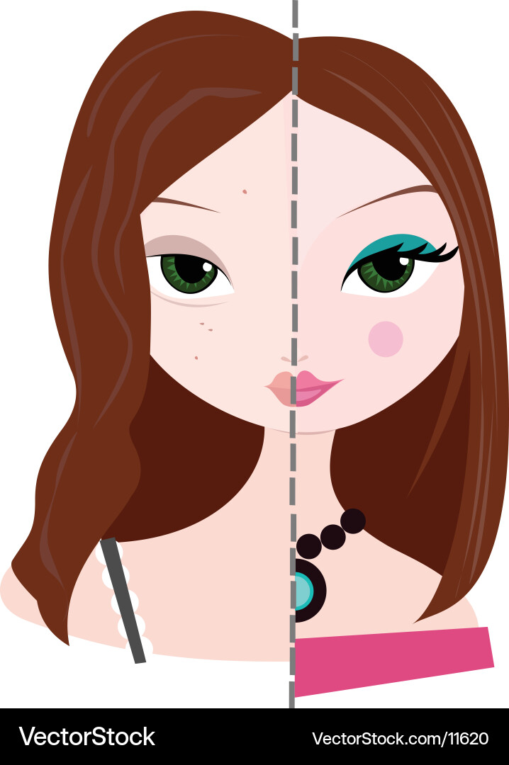 Woman with and without Makeup Transformation Vector Image