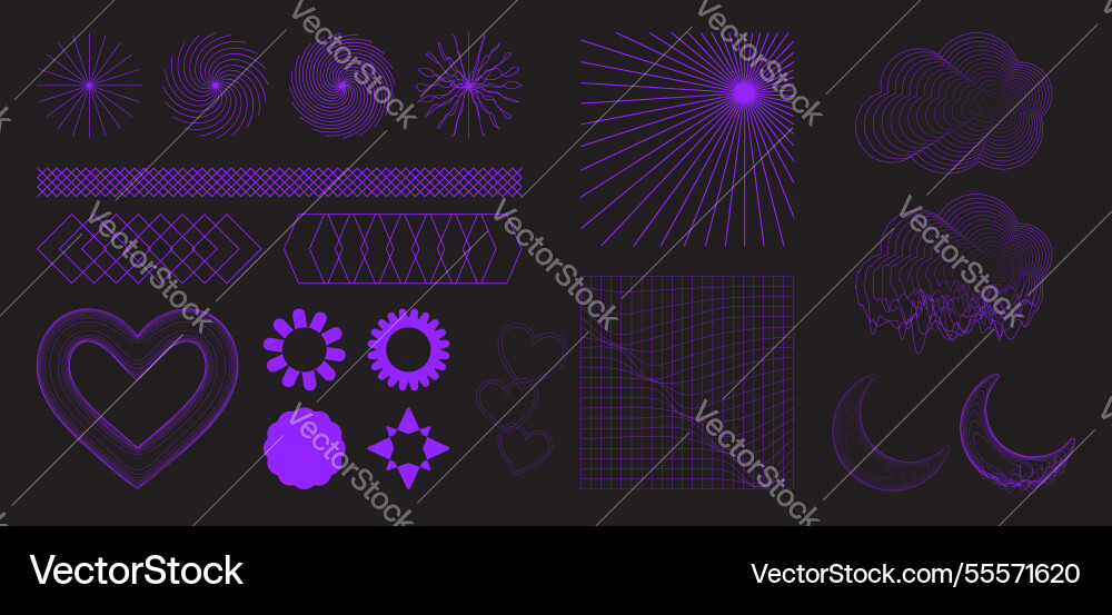 Y2k aesthetic grid element set Vector Image
