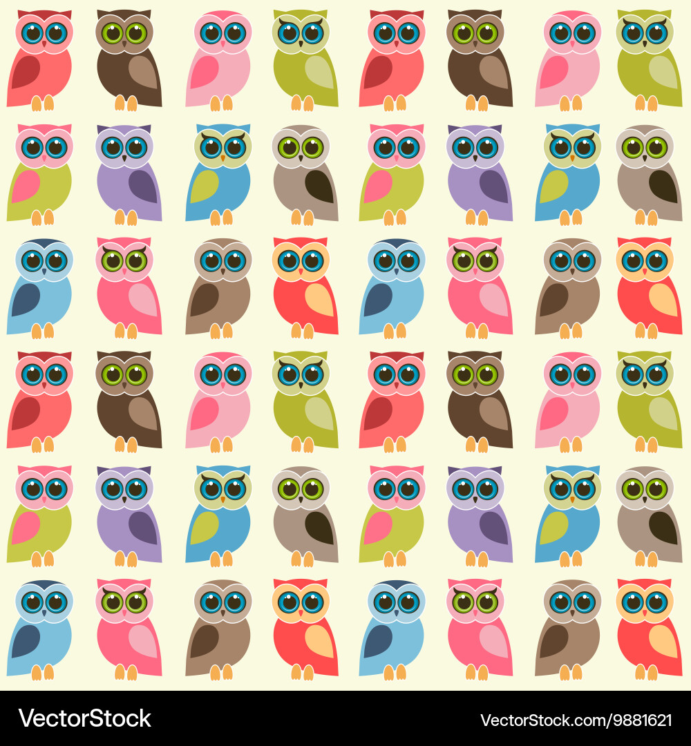 Background with colorful owls and owlets Vector Image