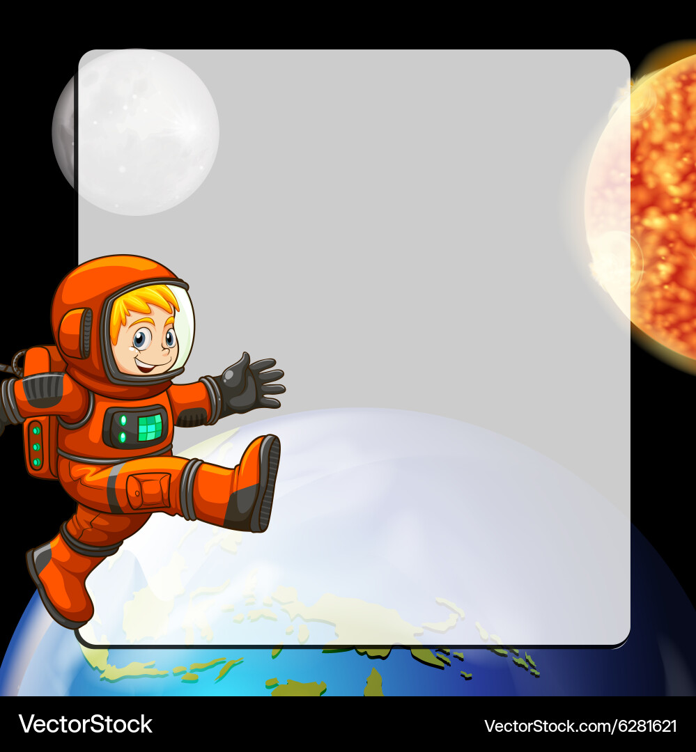 Border design with astronaut in space Royalty Free Vector
