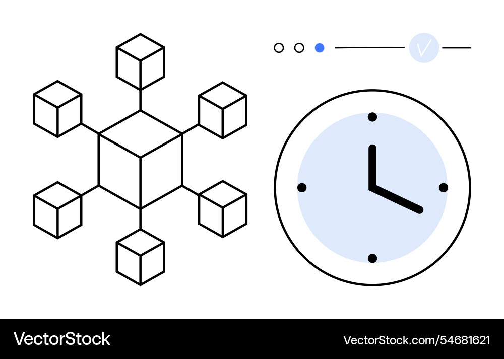 Clock with network of connected cubes and progress Vector Image