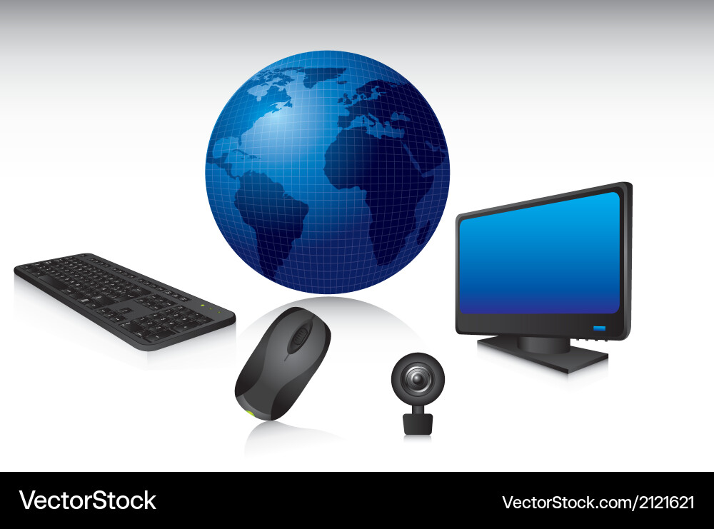 Computer set with shadow technology vector image
