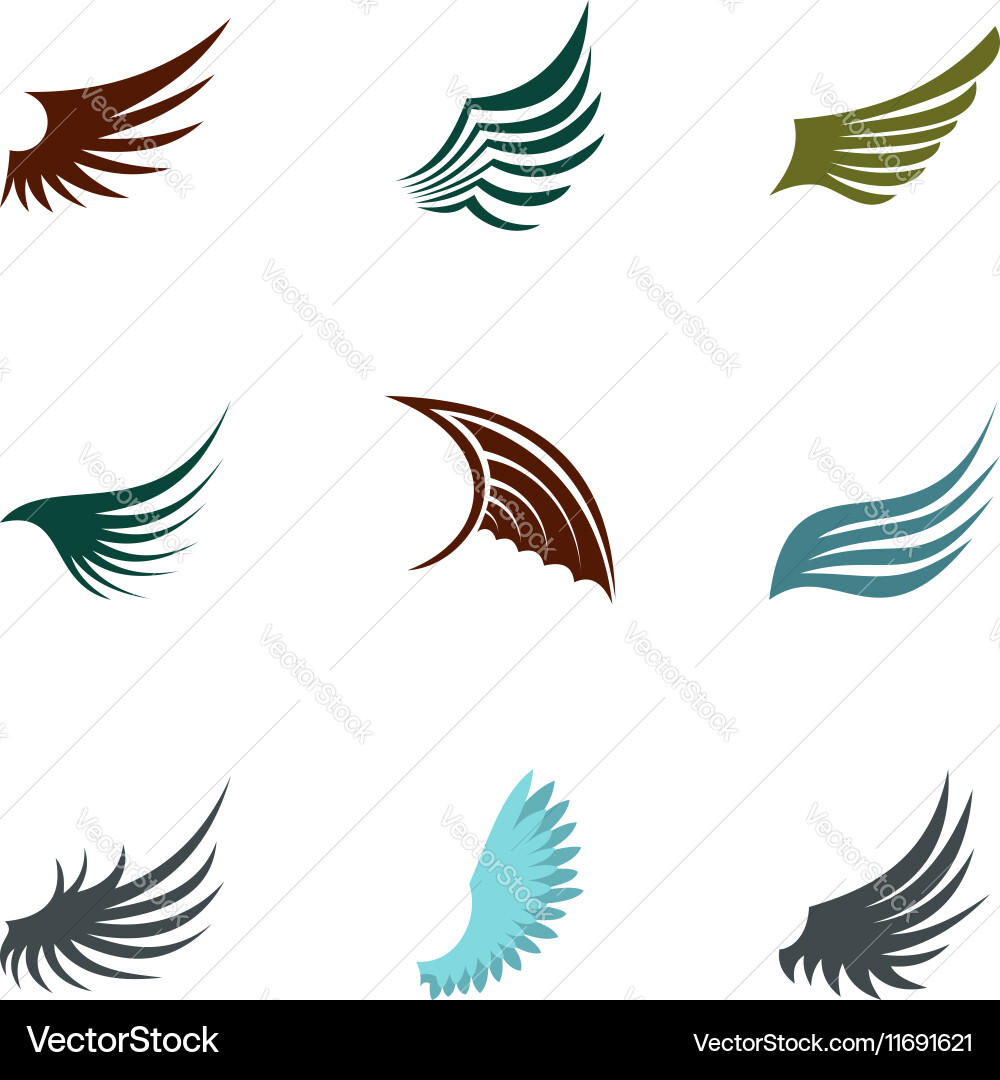 Different wings icons set flat style Vector Image