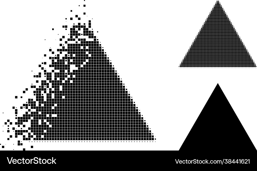 Dust pixel triangle glyph with halftone version Dust pixel triangle glyph with halftone version vector image