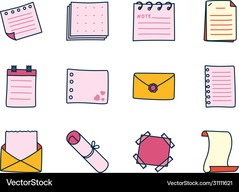 Envelopes notes and messages icon set line vector image