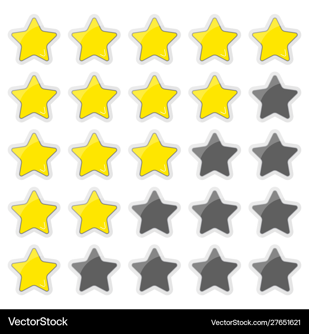 Golden star rating icon set with 5 button Golden star rating icon set with 5 button Vector Image