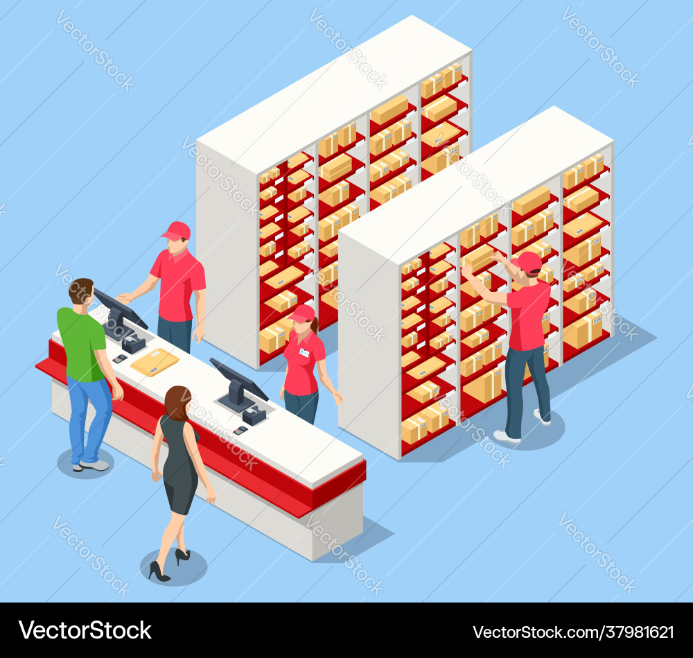 Isometric concept post office mailbox people Isometric concept post office mailbox people Vektorbild