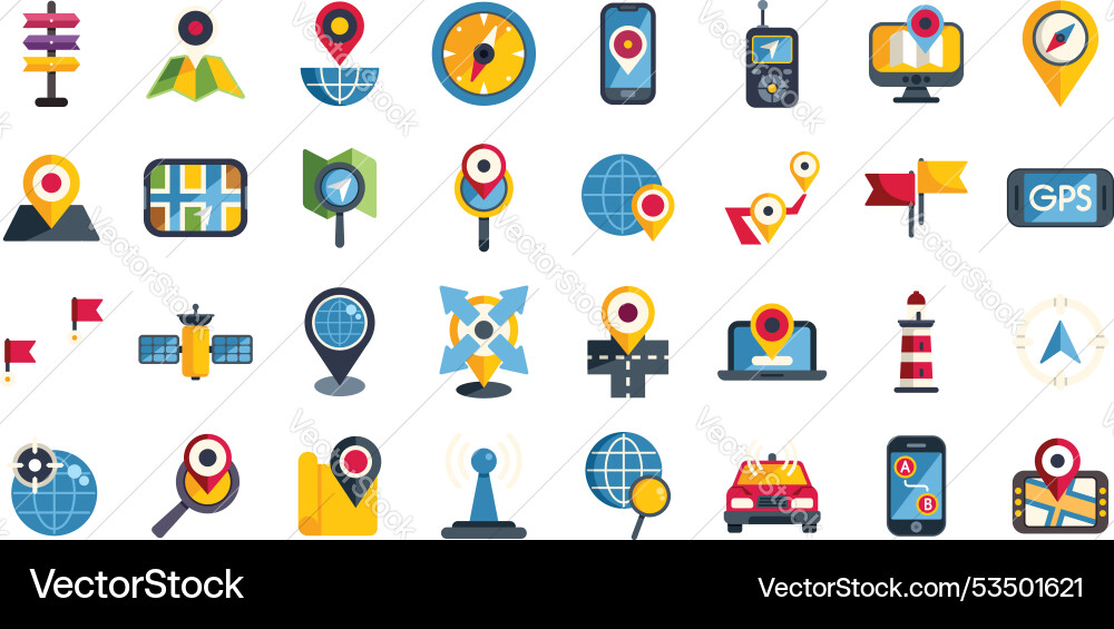 Large set of location icons showing navigation Large set of location icons showing navigation vector image