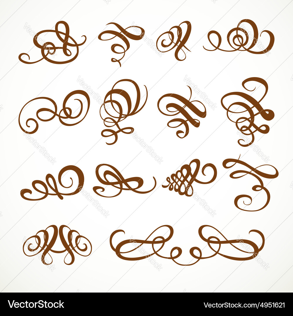 Set calligraphic symmetrical and asymmetrical Vector Image