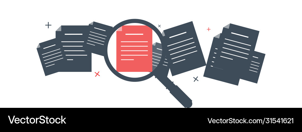Set documents or contracts with magnifying Set documents or contracts with magnifying vector image