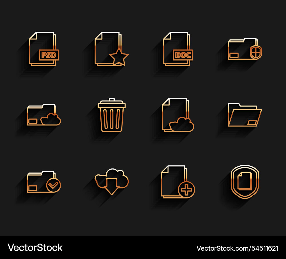 Set line document folder and check mark cloud Set line document folder and check mark cloud vector image