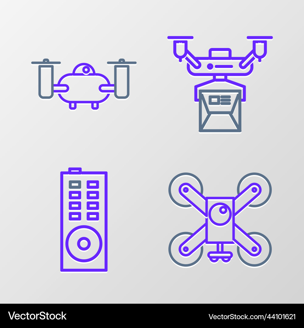 Set line drone flying with action camera remote Set line drone flying with action camera remote vector image