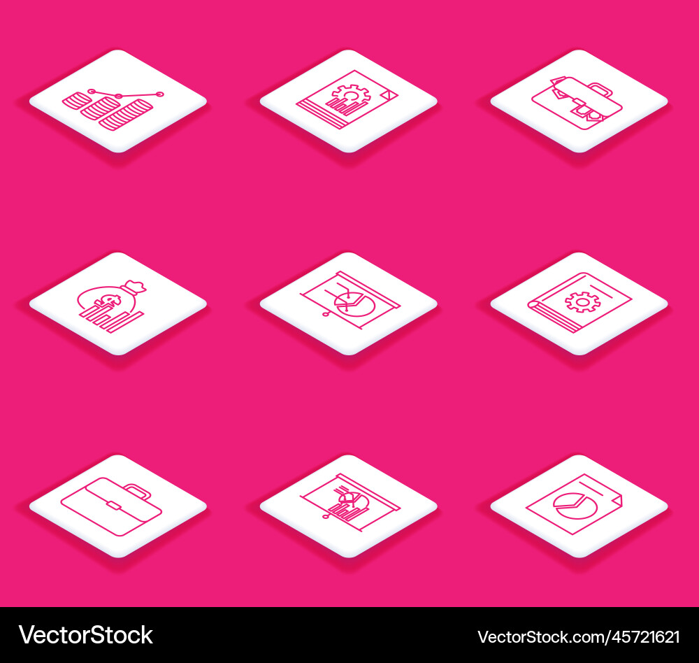 Set line pie chart infographic and coin document Set line pie chart infographic and coin document vector image
