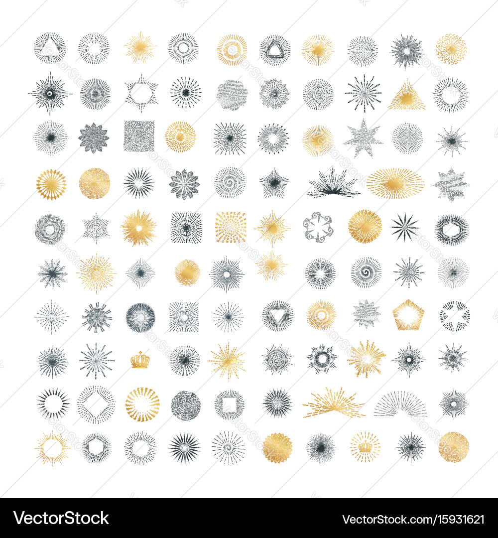 Set of handmade sunburst design elements vector image