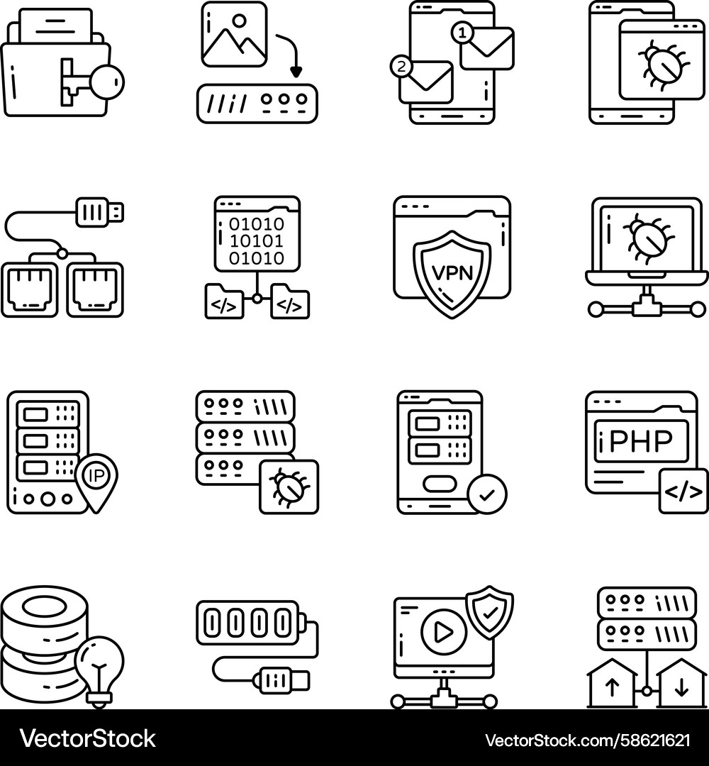 Set of network and security linear icons Vector Image