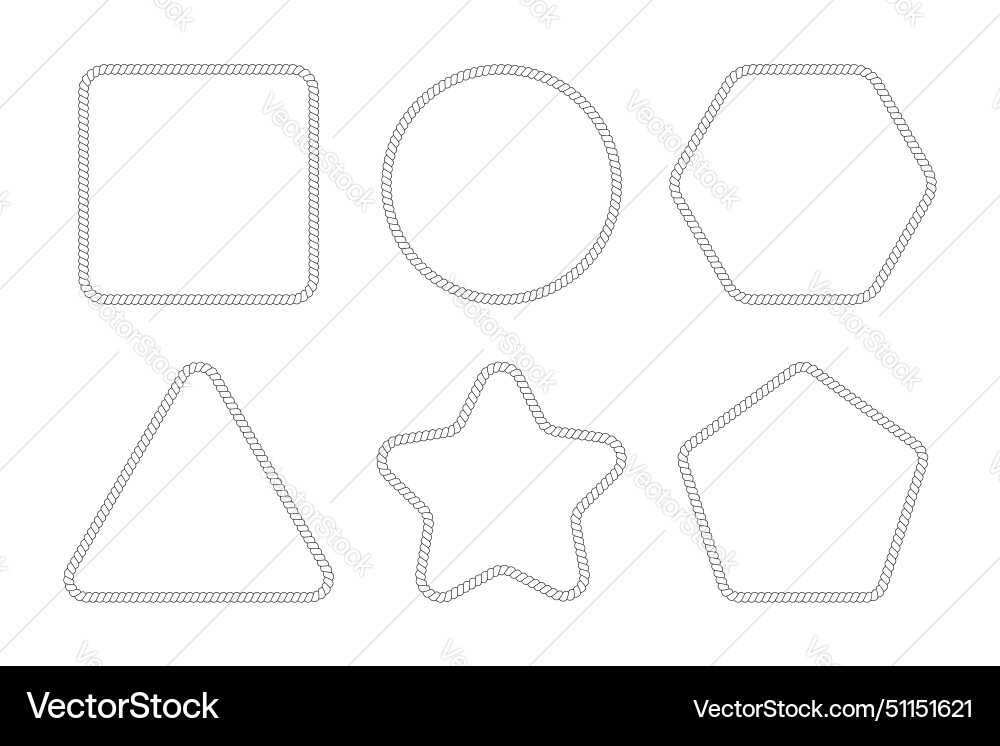 Set of rope or cord frames square circle Set of rope or cord frames square circle vector image