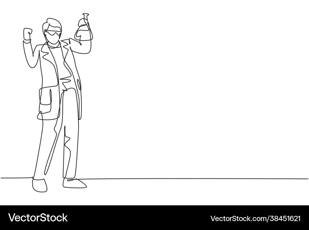 Single continuous line drawing scientist stands Single continuous line drawing scientist stands vector image