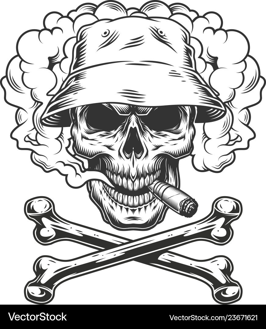 Skull with Panama Hat and Cigar Vector Image