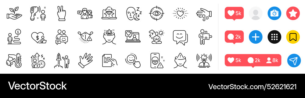 Support heart and fraud line icons pack for web Support heart and fraud line icons pack for web vector image