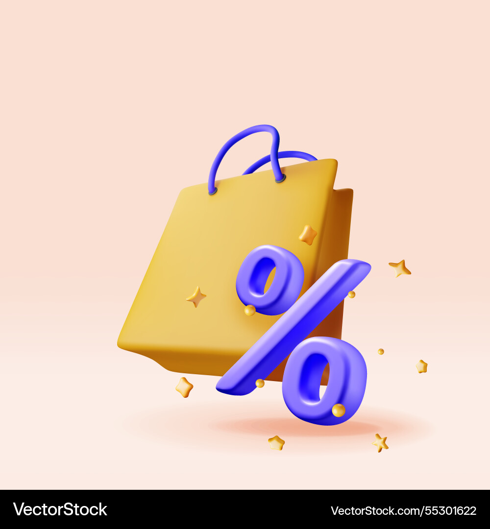 3d shopping bag with percent sign isolated 3d shopping bag with percent sign isolated vector image