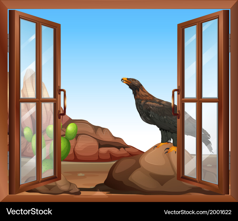 An open window with a view of the bird above vector image