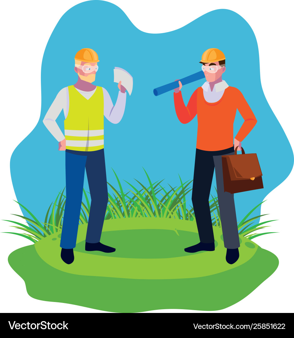 Architect builder with constructor workers Architect builder with constructor workers Vector Image