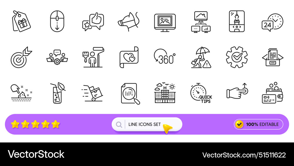 Cogwheel documents box and search file line icons Cogwheel documents box and search file line icons vector image