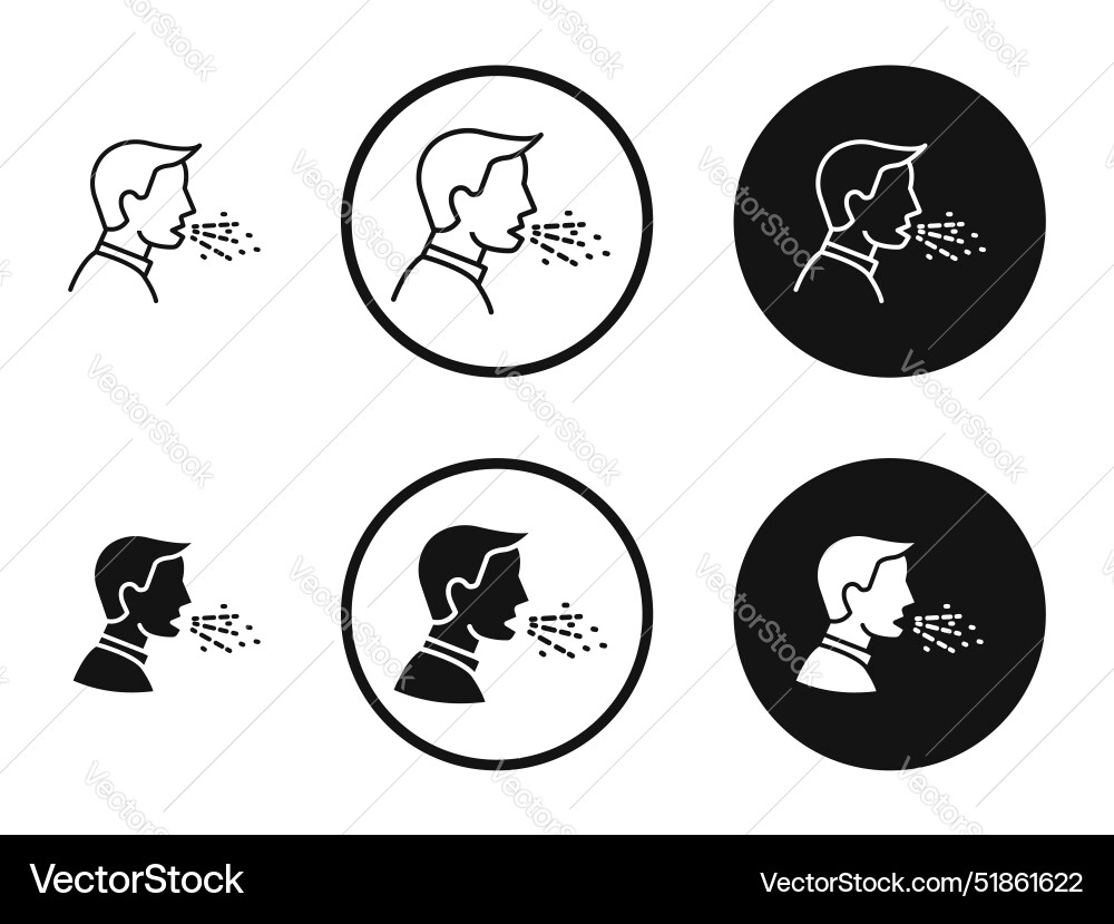 Cough icon set in black and white outlines Cough icon set in black and white outlines vector image