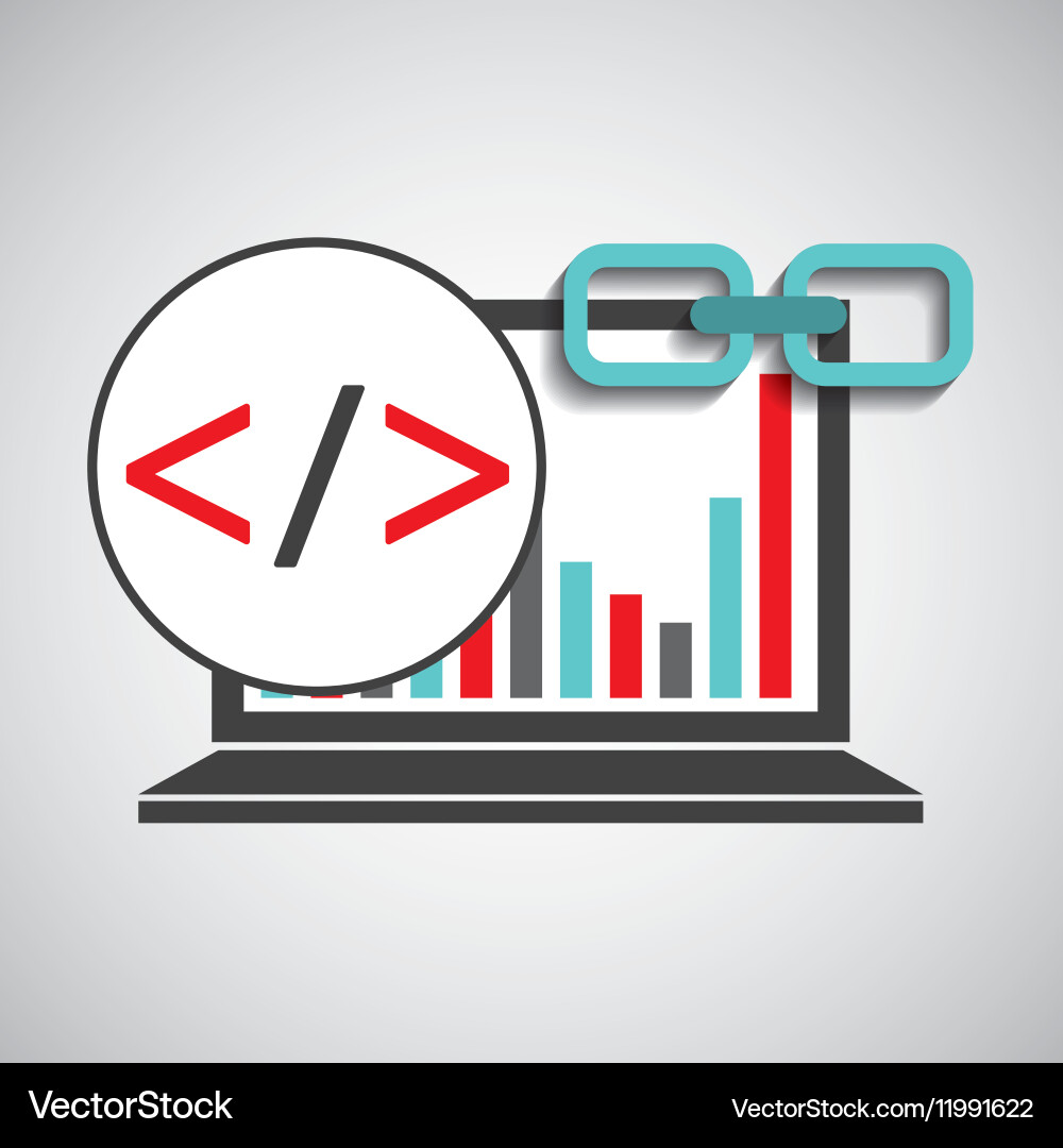 Laptop coding graphs link web vector image