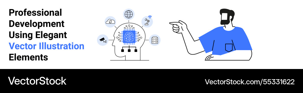 Man pointing at ai brain concept with connected Man pointing at ai brain concept with connected vector image