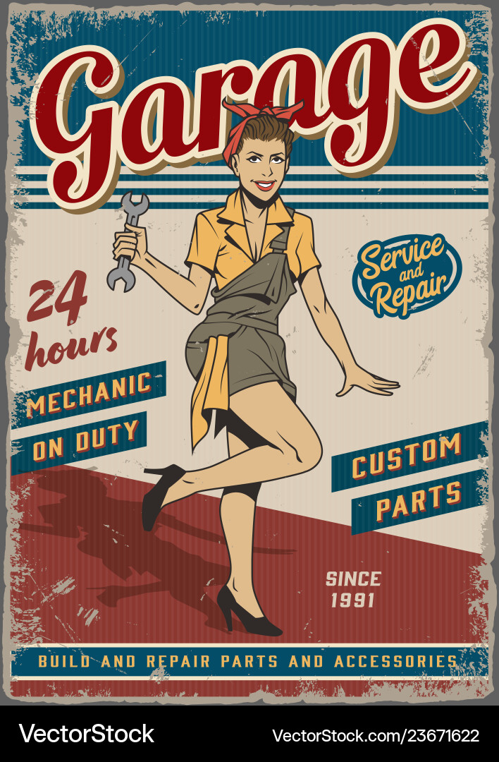 Retro Garage Repair - Pin-Up Style vector image