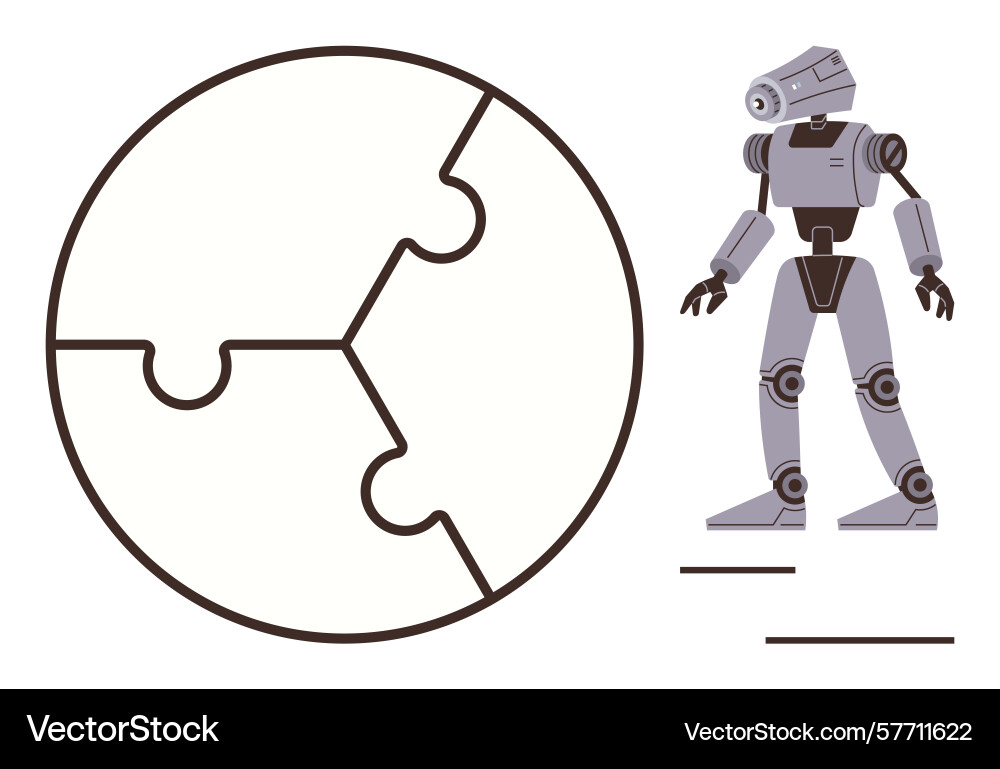 Robot prototype with puzzle globe highlighting Robot prototype with puzzle globe highlighting vector image