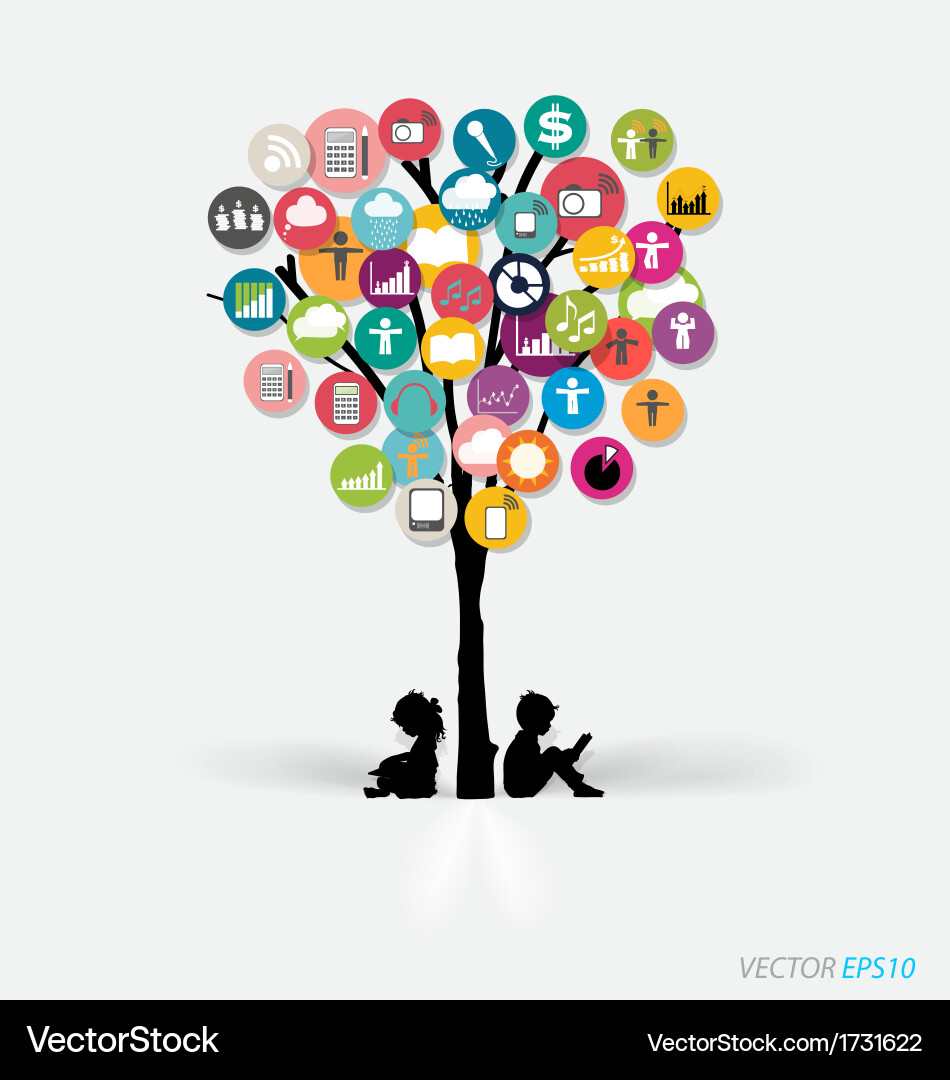Tree with cloud of colorful application vector image