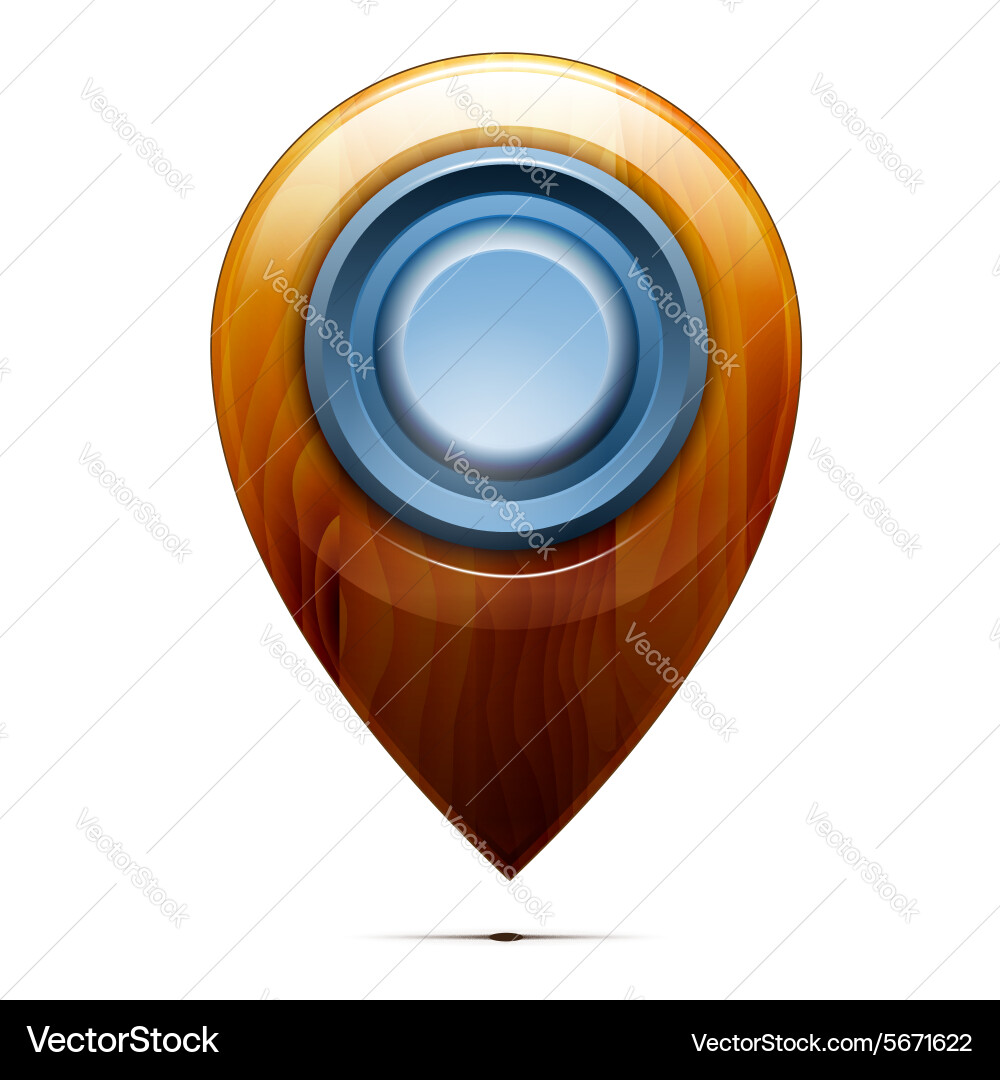 Wooden map pointer blue button vector image