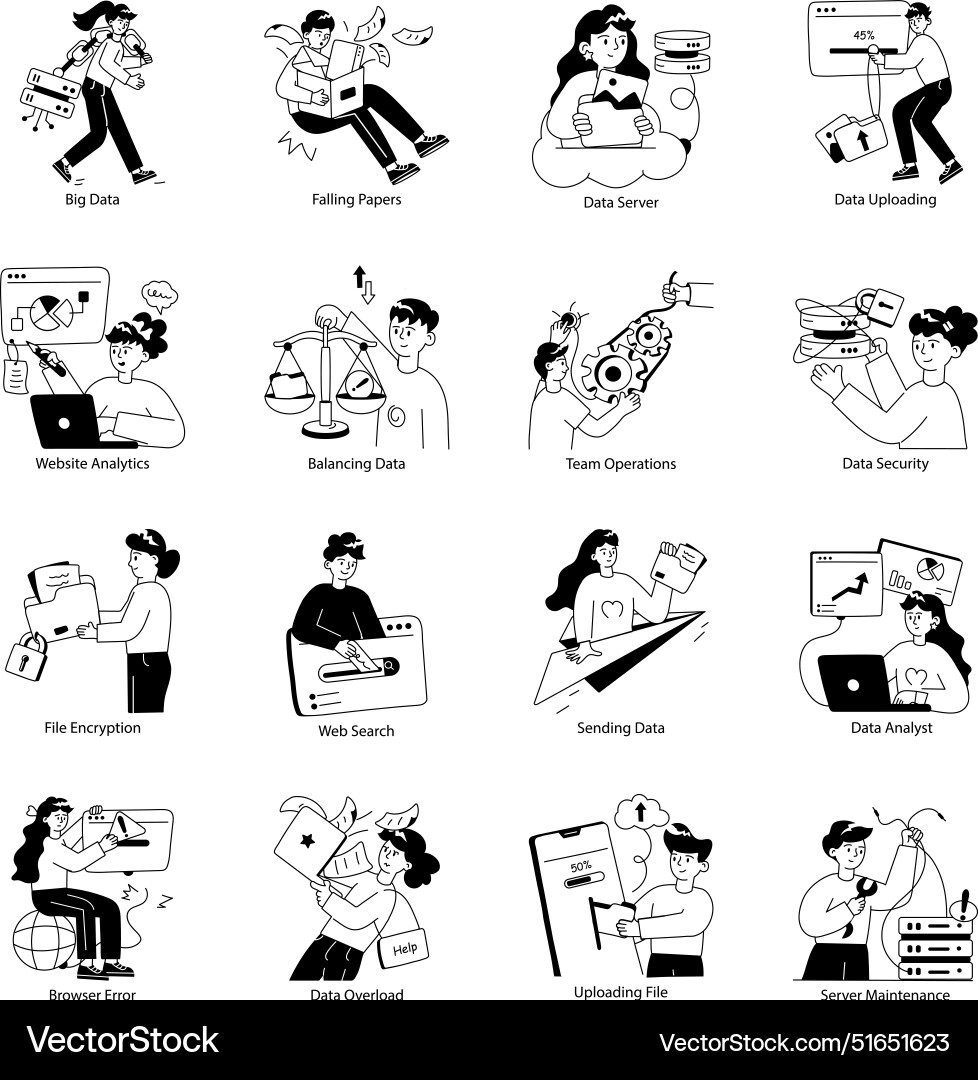 Big Data Doodle Set - Data Management vector image