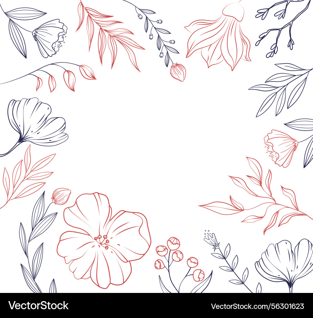 Blumenrahmen mit botanischem Skizzenstil Vektorbild