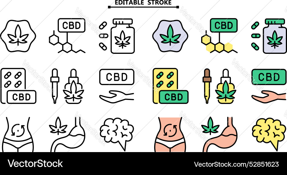 Cannabis related icons set editable stroke Cannabis related icons set editable stroke vector image
