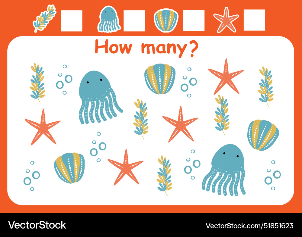 How many sea animals are there counting game How many sea animals are there counting game vector image