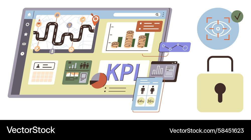 KPI Dashboard with Data Security Vector Image
