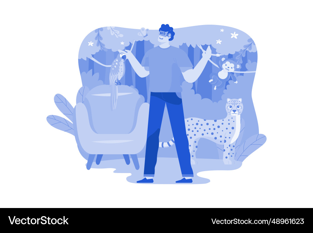 Man experiencing virtual zoo concept a flat Vector Image