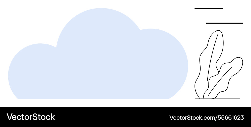 Minimalistic cloud with abstract lines and leafy Minimalistic cloud with abstract lines and leafy vector image