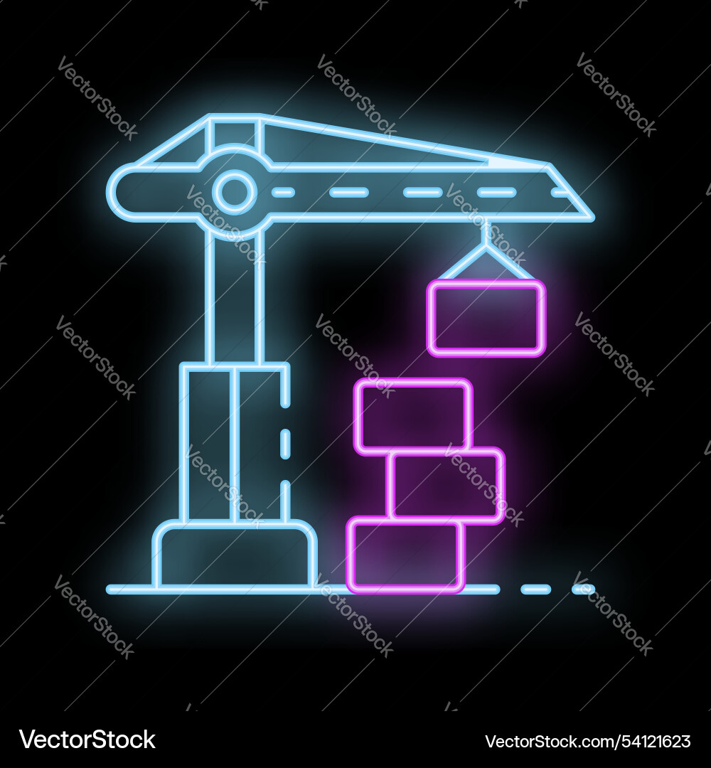 Neon construction crane lifting bricks icon Neon construction crane lifting bricks icon vector image