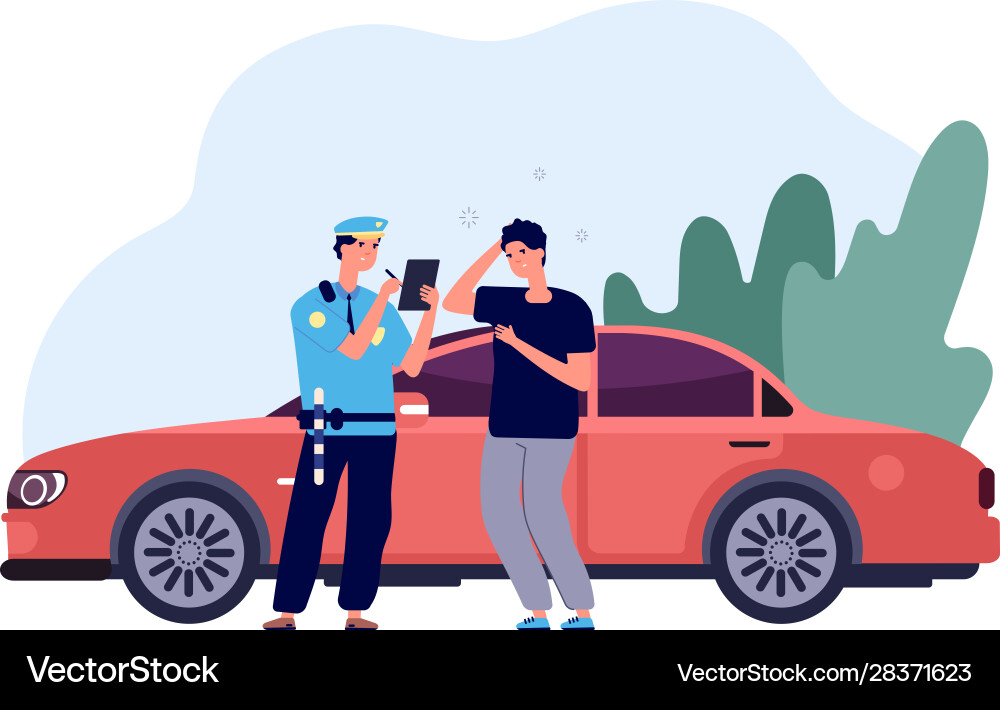Policeman and driver car inspector write fine Vector Image
